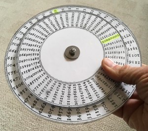 Circular slide rule based on title page of Buergi's logarithm tables, 1620 CE